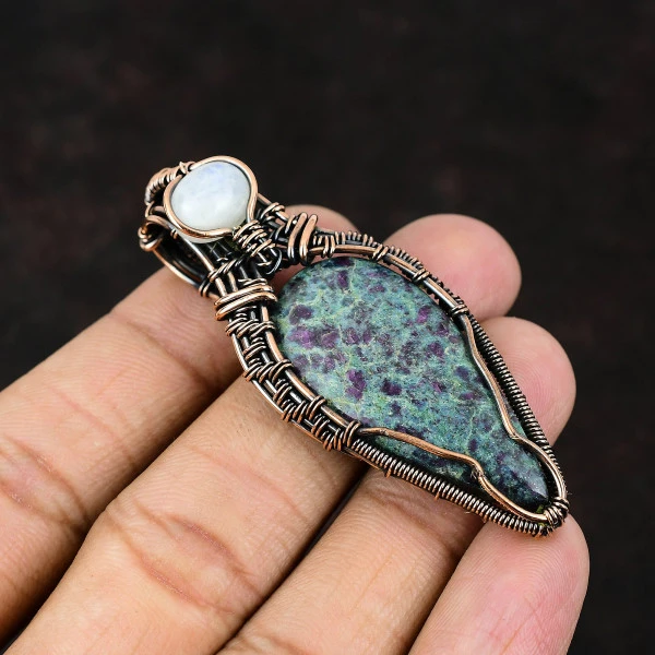 Ruby In Blue Kyanite Pear Blue Handmade Copper Wire Wrapped Pendant