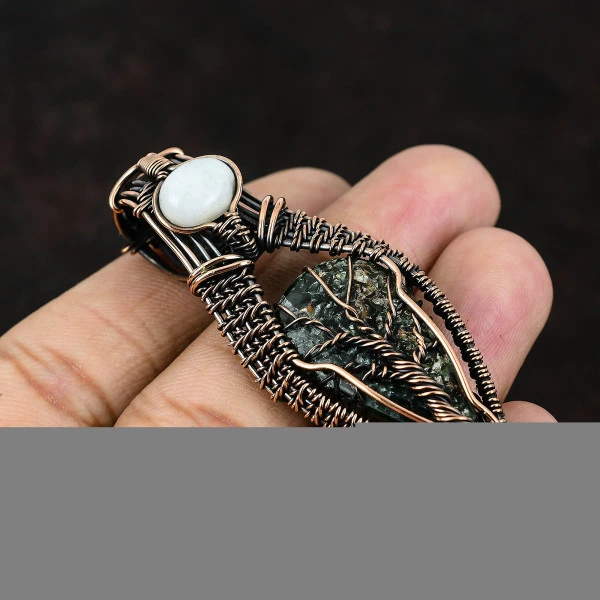Seraphinite Pear Green Handmade Copper Wire Wrapped Pendant