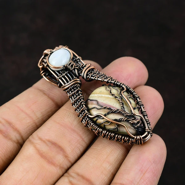 Mookaite Pear White Handmade Copper Wire Wrapped Pendant