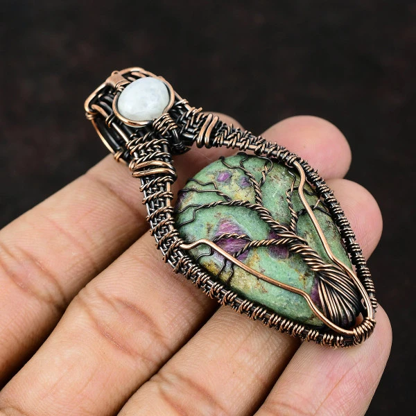 Ruby Fuchsite Pear Green Handmade Copper Wire Wrapped Pendant