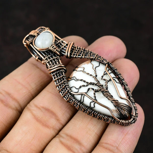 Scolecite Pear White Handmade Copper Wire Wrapped Pendant