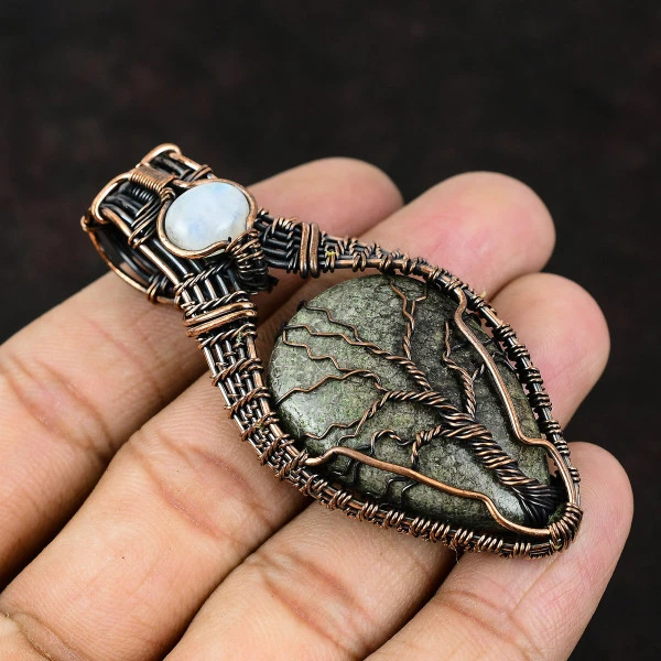 Stingray Coral Pear Gray Handmade Copper Wire Wrapped Pendant