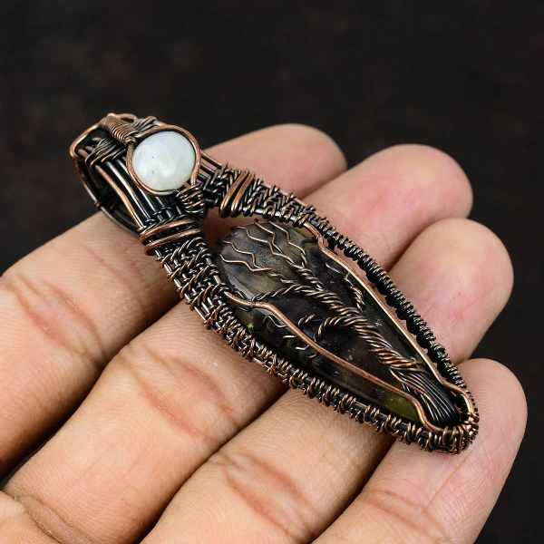 Multi Fluorite Pear Purple Handmade Copper Wire Wrapped Pendant