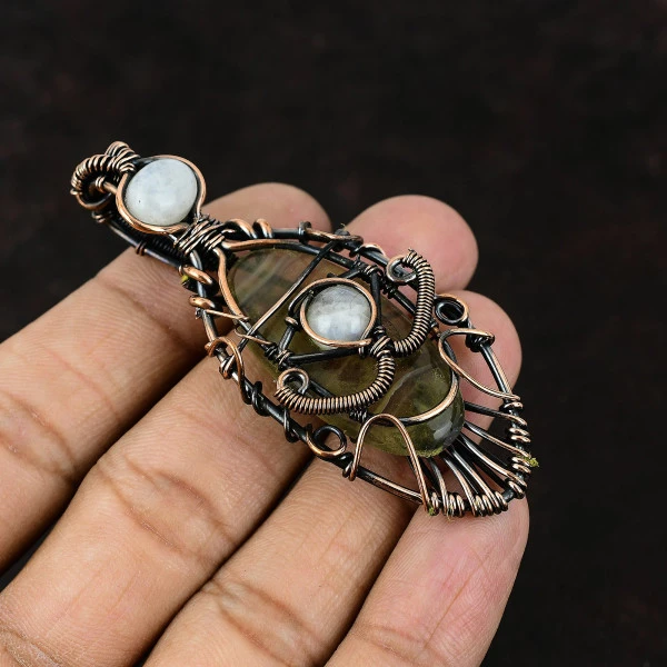 Multi Fluorite Oval Purple Handmade Copper Wire Wrapped Pendant
