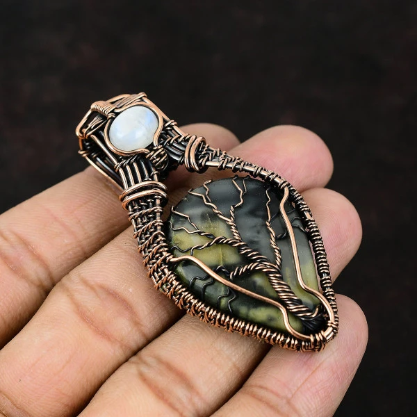 Picasso Jasper Pear Black Handmade Copper Wire Wrapped Pendant
