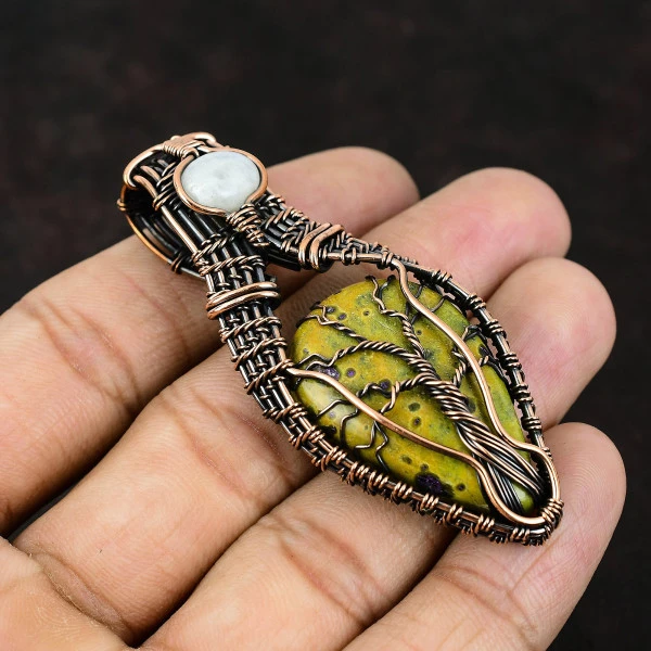Stichtite Pear Green Handmade Copper Wire Wrapped Pendant