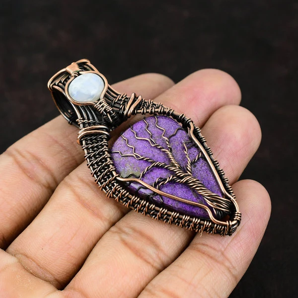 Purpurite Pear Purple Handmade Copper Wire Wrapped Pendant