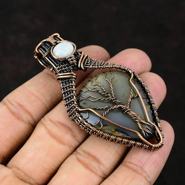 Montana Agate Pear Black Handmade Copper Wire Wrapped Pendant