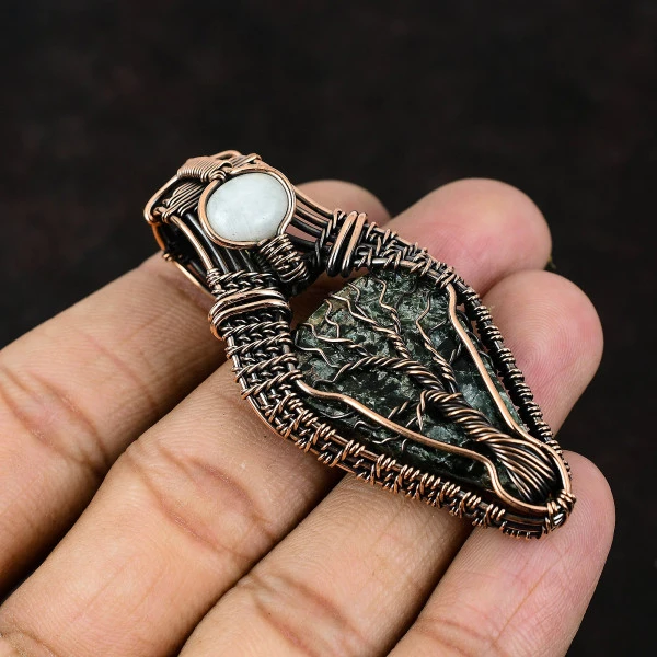 Seraphinite Pear Green Handmade Copper Wire Wrapped Pendant