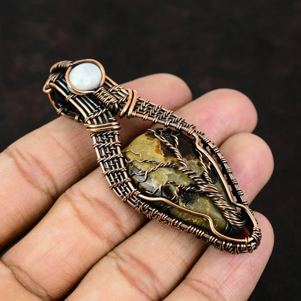 Septarian Pear Brown Handmade Copper Wire Wrapped Pendant