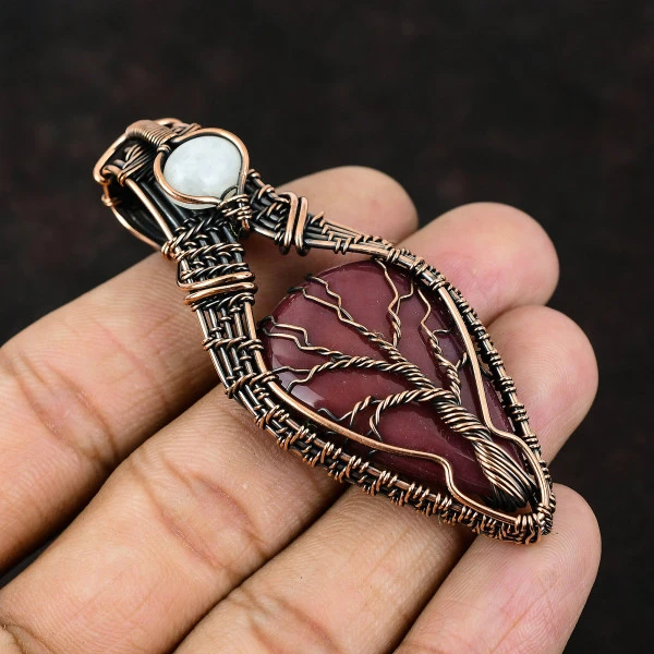 Mookaite Pear Red Handmade Copper Wire Wrapped Pendant
