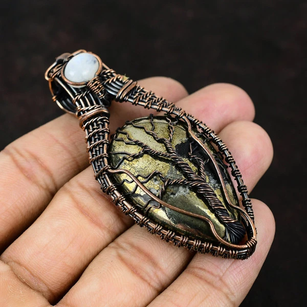 Pyrite Pear Gold Handmade Copper Wire Wrapped Pendant