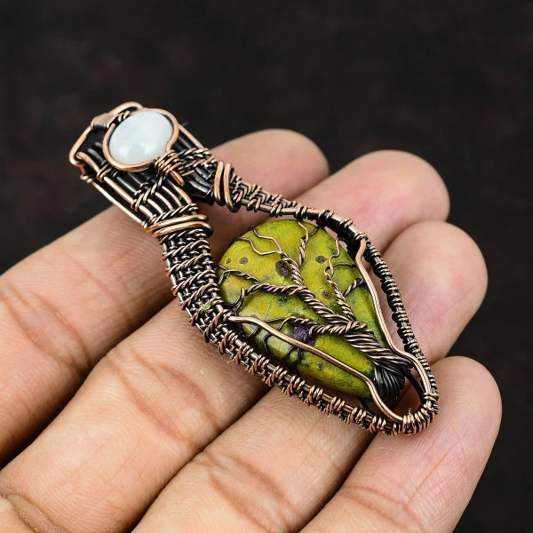 Stichtite Pear Green Handmade Copper Wire Wrapped Pendant