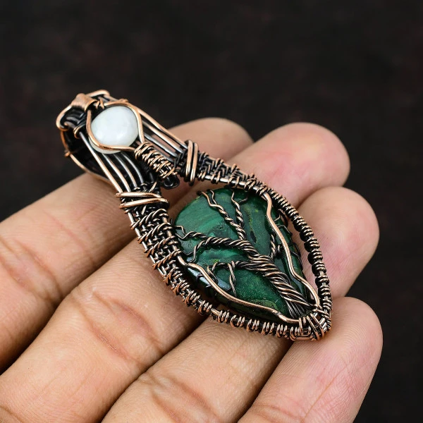 Malachite Pear Green Handmade Copper Wire Wrapped Pendant