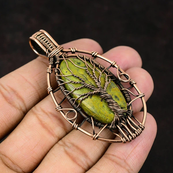 Stichtite Oval Green Handmade Copper Wire Wrapped Pendant