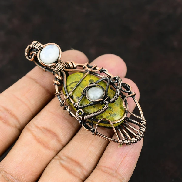 Stichtite Oval Green Handmade Copper Wire Wrapped Pendant