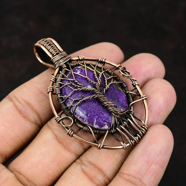 Purpurite Oval Purple Handmade Copper Wire Wrapped Pendant