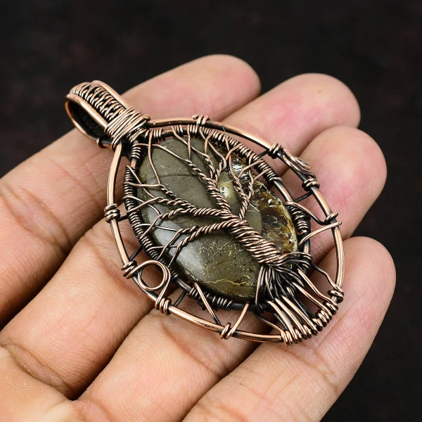 Septarian Oval Brown Handmade Copper Wire Wrapped Pendant