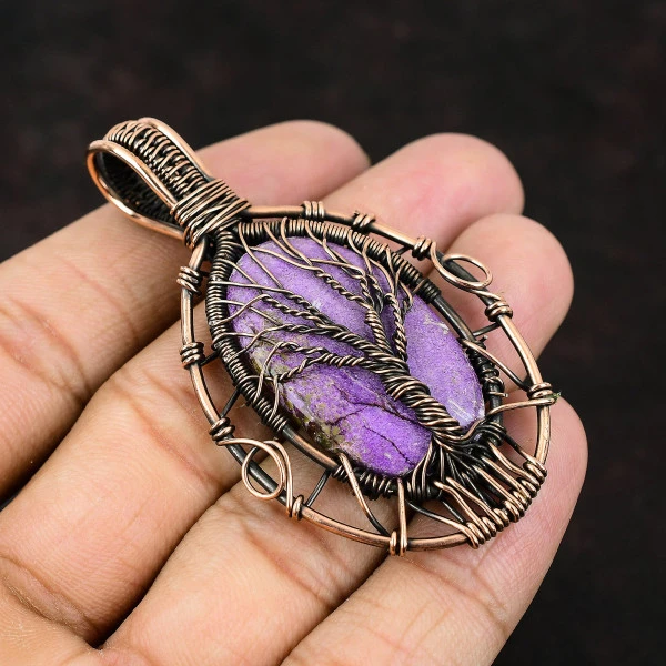 Purpurite Oval Purple Handmade Copper Wire Wrapped Pendant