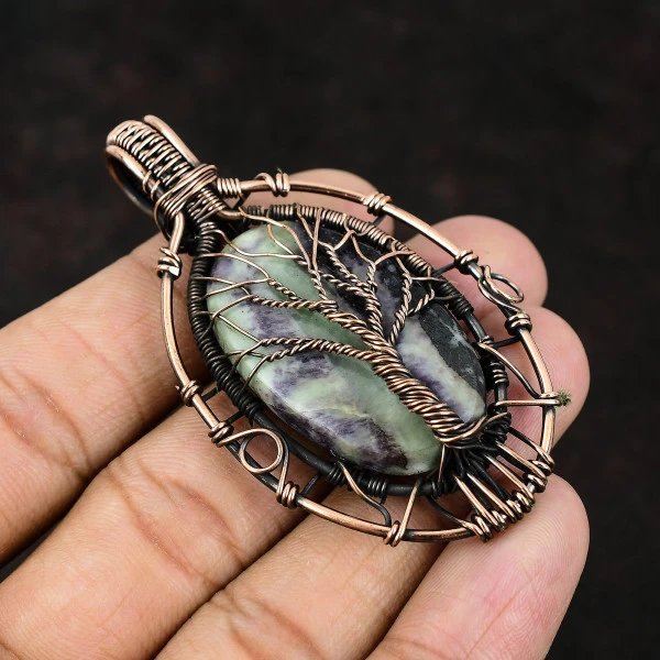 Kammererite Oval Green Handmade Copper Wire Wrapped Pendant