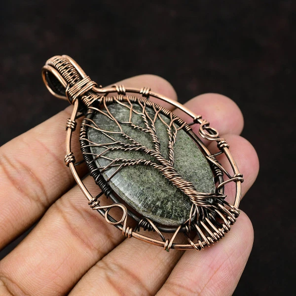 Stingray Coral Oval Gray Handmade Copper Wire Wrapped Pendant