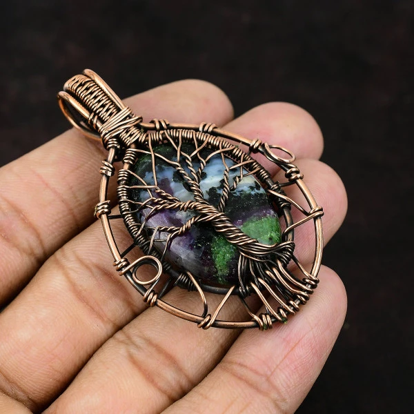 Abalone Shell Oval Purple Handmade Copper Wire Wrapped Pendant