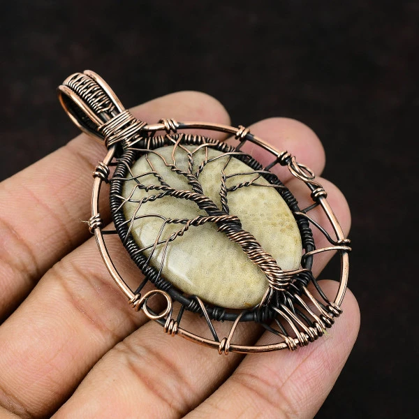 Bronzite Oval Brown Handmade Copper Wire Wrapped Pendant