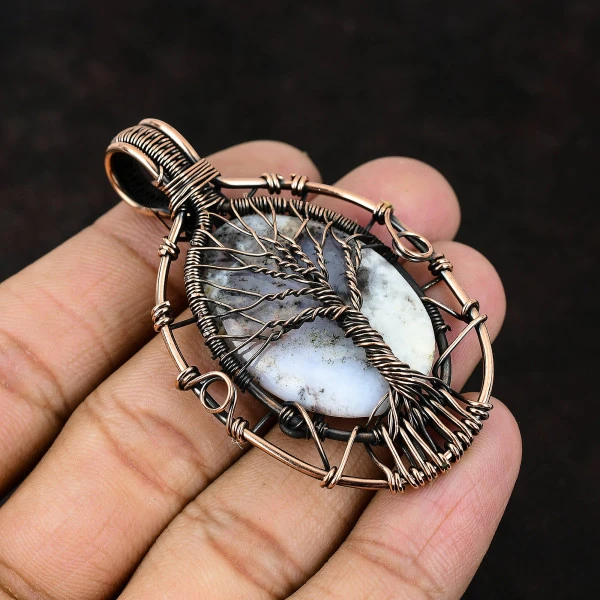 Amazonite Oval Green Handmade Copper Wire Wrapped Pendant