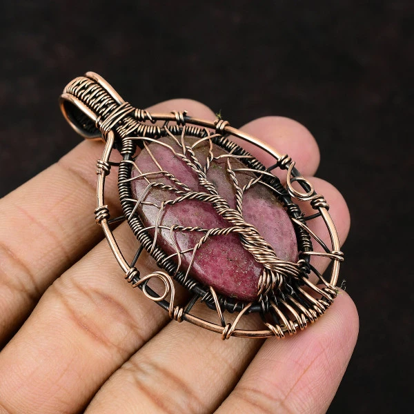 Chrysoprase Oval Green Handmade Copper Wire Wrapped Pendant