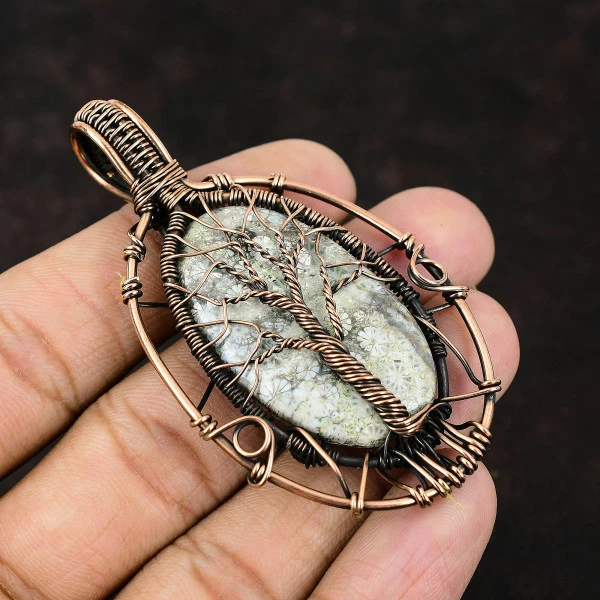 Arizona Turquoise Oval Blue Handmade Copper Wire Wrapped Pendant