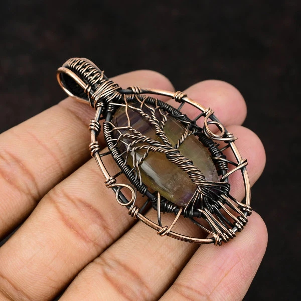 Arizona Turquoise Oval Blue Handmade Copper Wire Wrapped Pendant