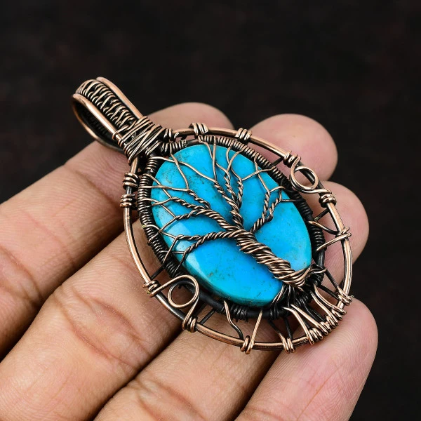 Picasso Jasper Oval Black Handmade Copper Wire Wrapped Pendant