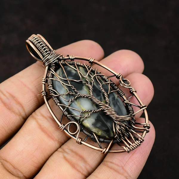 Rhodonite Oval Pink Handmade Copper Wire Wrapped Pendant