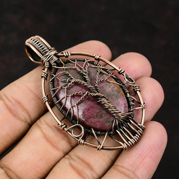 Larimar Oval Blue Handmade Copper Wire Wrapped Pendant