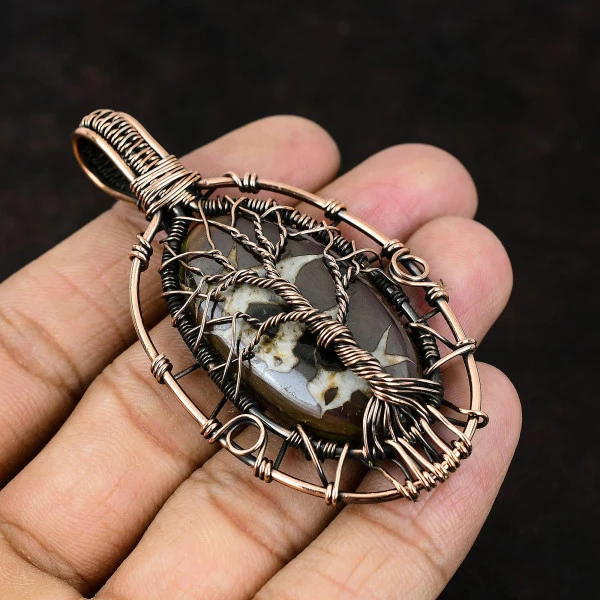 Labradorite Oval Blue Handmade Copper Wire Wrapped Pendant