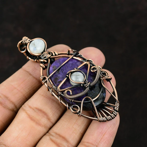 Charoite Oval Purple Handmade Copper Wire Wrapped Pendant