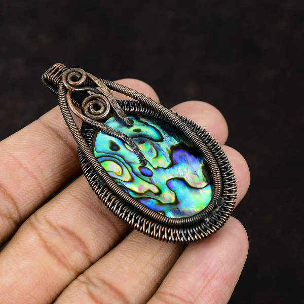 Yellow Aragonite Oval Yellow Handmade Copper Wire Wrapped Pendant