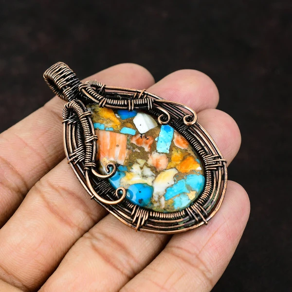 Eudialyte Oval Black Handmade Copper Wire Wrapped Pendant