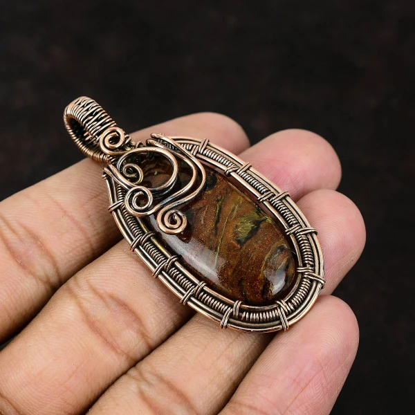 Cuprite Chrysocolla Oval Green Handmade Copper Wire Wrapped Pendant