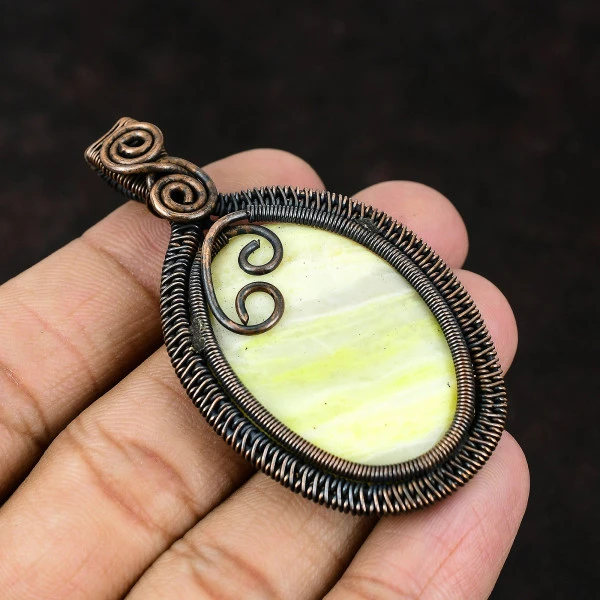 Polychrome Jasper Oval Orange Handmade Copper Wire Wrapped Pendant