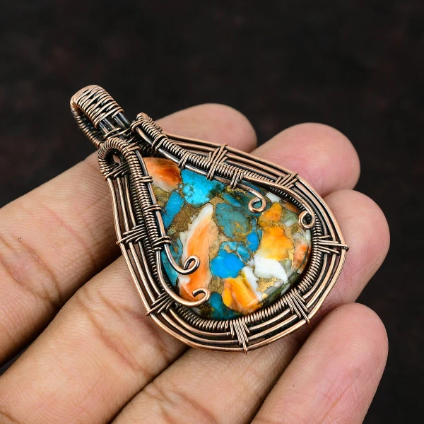 Pyrite Oval Gold Handmade Copper Wire Wrapped Pendant