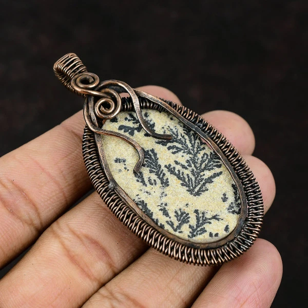 Sardonyx Oval Black Handmade Copper Wire Wrapped Pendant