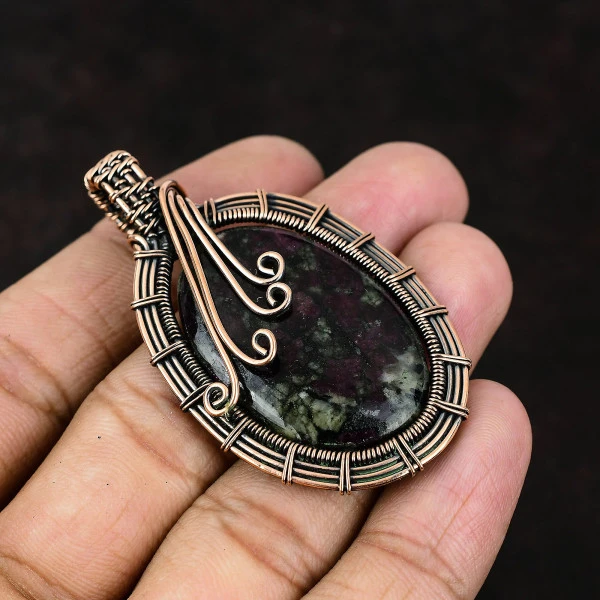 Tibetan Turquoise Oval Blue Handmade Copper Wire Wrapped Pendant