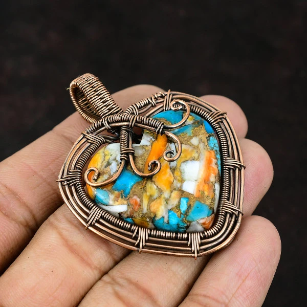 Tiger's Eye Oval Yellow Handmade Copper Wire Wrapped Pendant