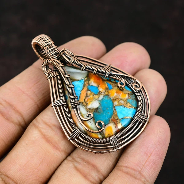 Thulite Oval Pink Handmade Copper Wire Wrapped Pendant