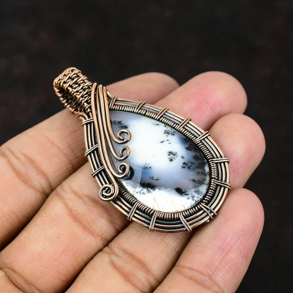 Chrysocolla Oval Blue Handmade Copper Wire Wrapped Pendant