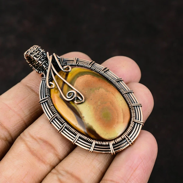 Brown Amazonite Oval Brown Handmade Copper Wire Wrapped Pendant