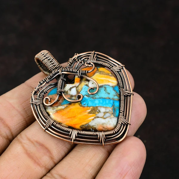 Labradorite Oval Blue Handmade Copper Wire Wrapped Pendant