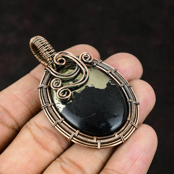 Lapis Lazuli Oval Blue Handmade Copper Wire Wrapped Pendant