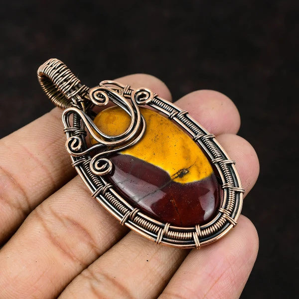 Eudialyte Oval Black Handmade Copper Wire Wrapped Pendant